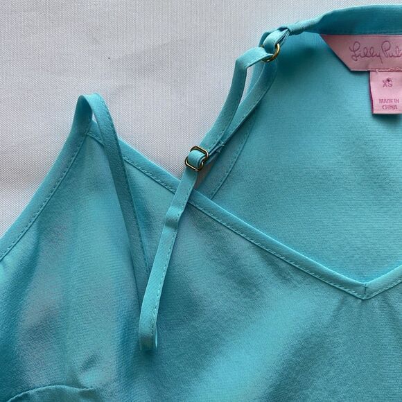 Lilly Pulitzer Silk Dusk Light Blue Racerback Tank Top Size Extra Small - Picture 4 of 14